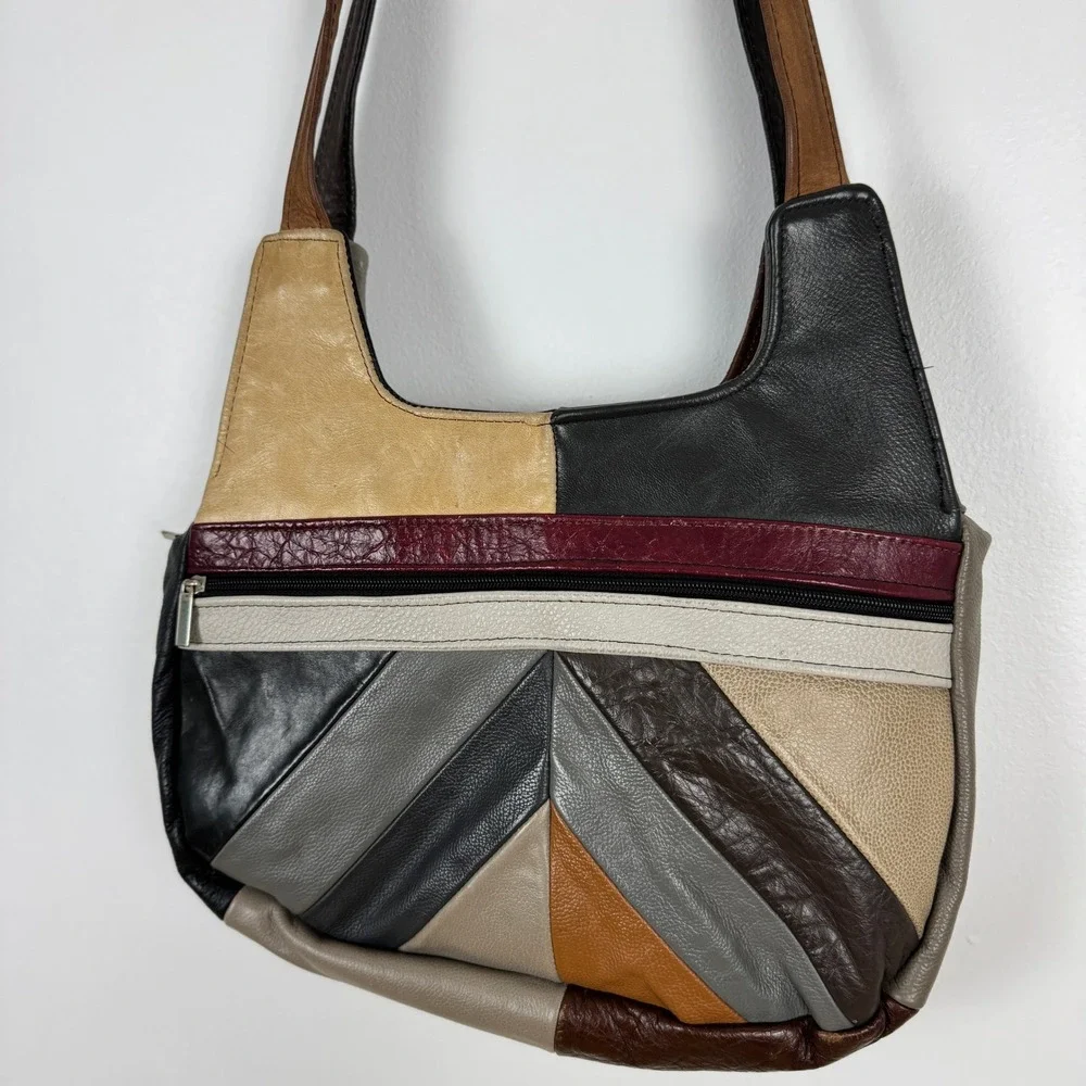 Genuine‎ Leather Patchwork Hobo Bag Shoulder Bag Made in Mexico Y2K Purse